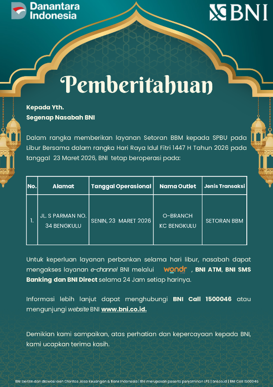 Pemberitahuan Idulfitri 1447 H BNI