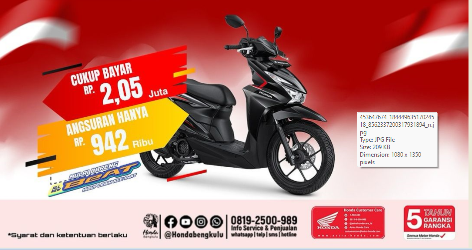 Honda Beat Hanya Rp2,05 Juta, Langsung Bisa Dibawa Pulang: Simak Lengkapnya di Sini