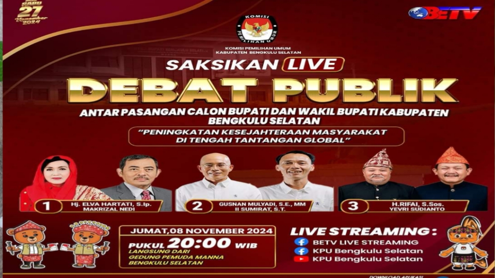 Malam Ini Debat Perdana Calon Bupati dan Wakil Bupati Bengkulu Selatan, Ini Lokasinya dan Disiarkan Live!