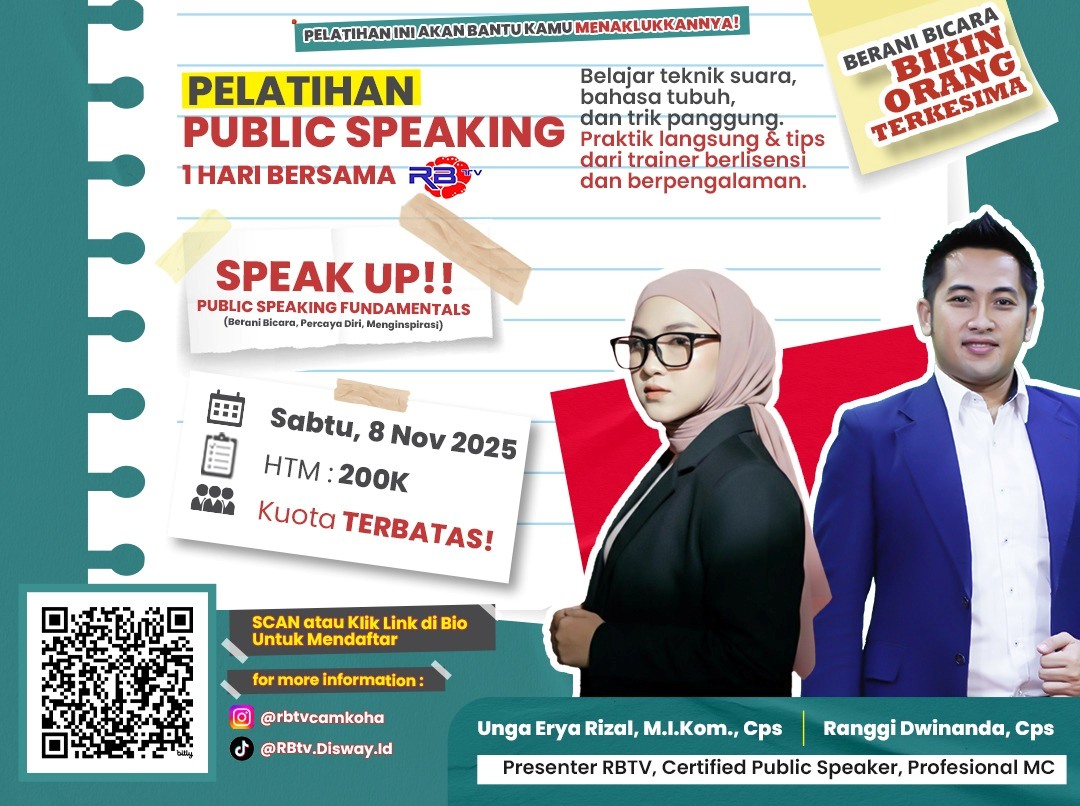 Ikuti Pelatihan Public Speaking 1 Hari Full Bersama RBTV, Asah Kemampuan dan Seni Berbicara di Depan Umum
