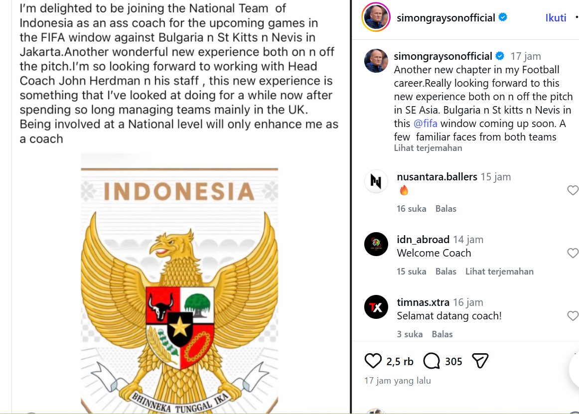 Simon Grayson Gabung Timnas Indonesia, Siap Dampingi John Herdman di FIFA Matchday