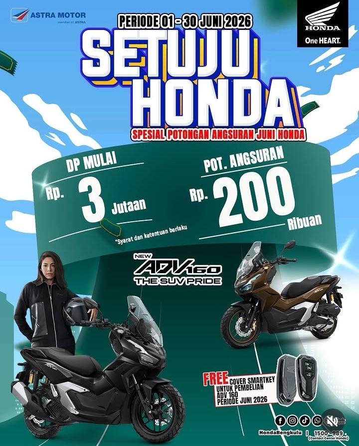 Promo Setuju Honda Juni 2026, ADV160 Bisa Dibawa Pulang dengan DP Mulai Rp3 Juta