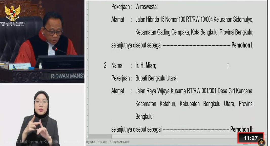 MK Tolak Gugatan Helmi Hasan dan Mian Terkait Masa Jabatan Kepala Daerah