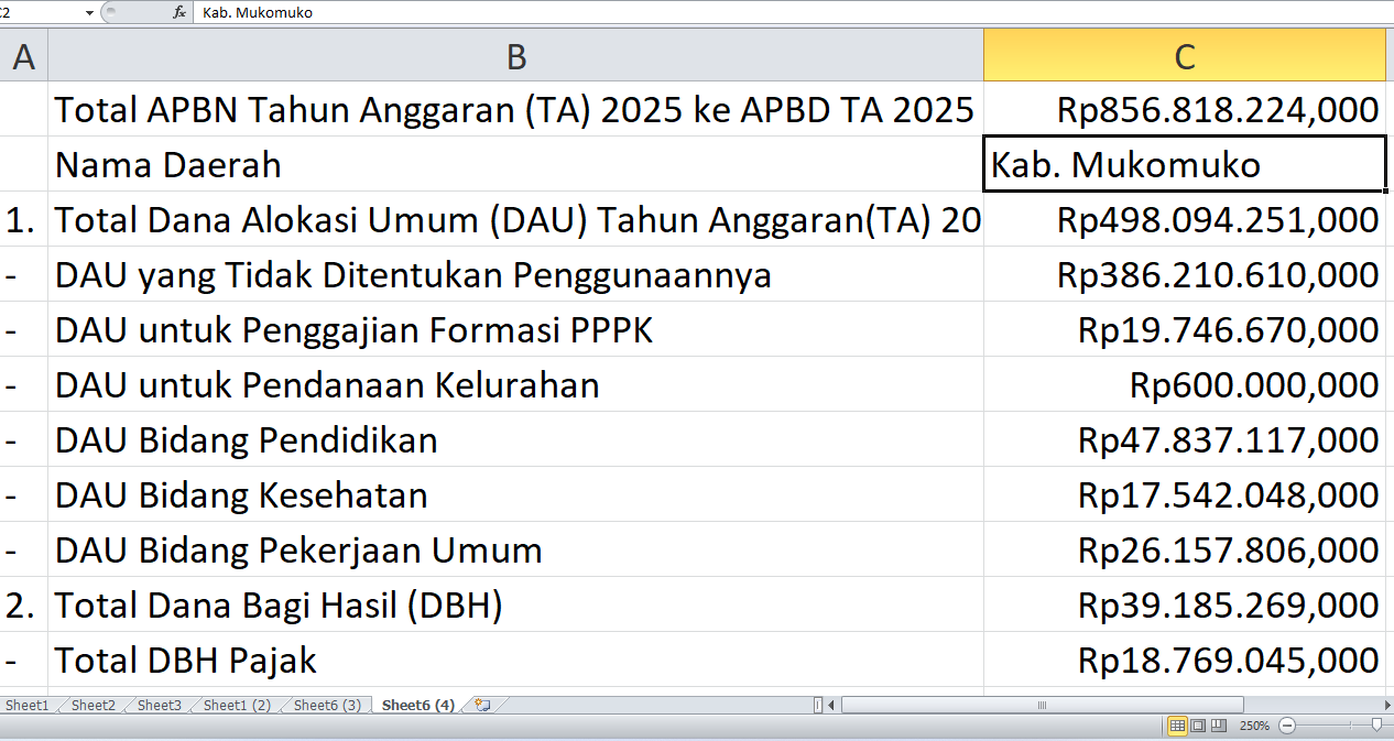 Mukomuko Dapat Rp856,7 Miliar dari APBN 2025: Ini Alokasi Proyek Fisik di APBD 2025