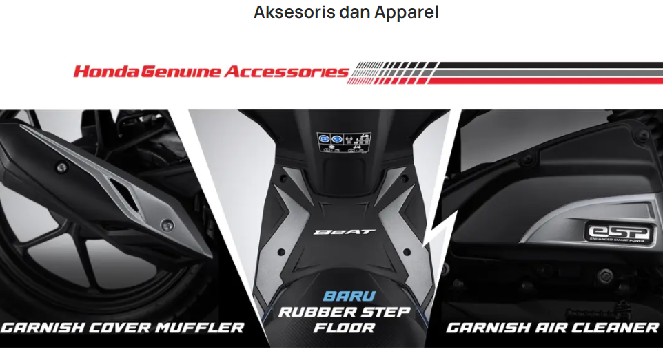 Aksesoris Honda BeAT, Garnish knalpot, Honda BeAT, Apparel Honda resmi, Rubber Step Floor, Garnish Air Cleaner