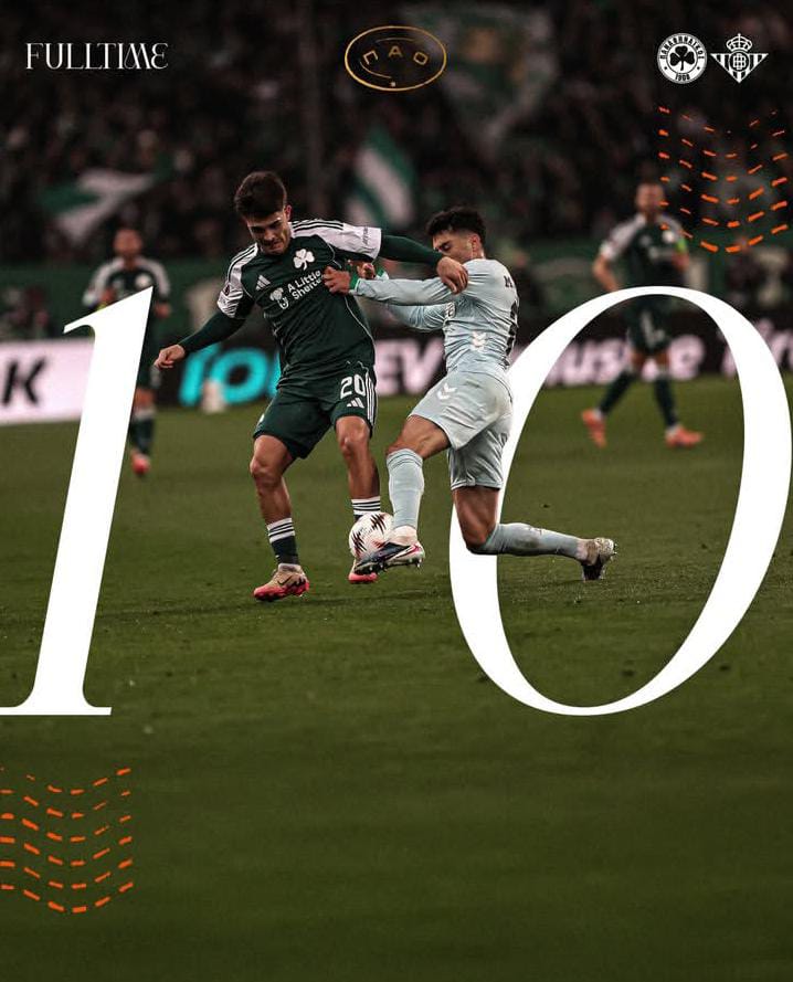 Tampil dengan 10 Pemain, Panathinaikos Raih Kemenangan Dramatis Atas Real Betis