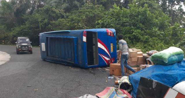 Tidak Kuat Menanjak Bus Sriwijaya Terbalik di Kaur