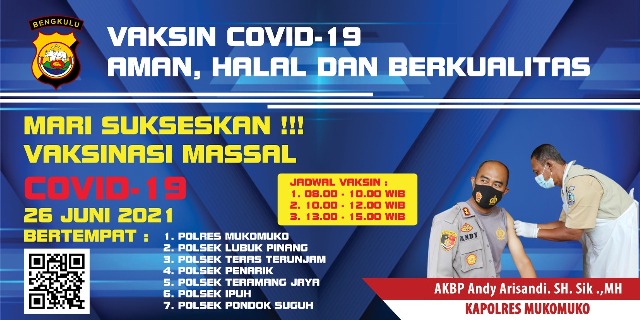 26 Juni, 1.000 Vaksin Gratis di Polsek dan Polres Mukomuko