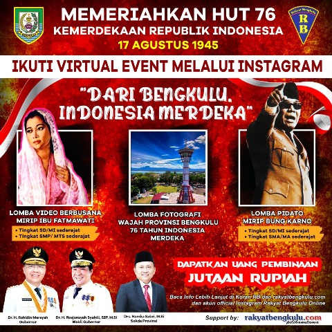 Gubernur Ajak Masyarakat Bengkulu Ikuti Event Virtual HUT RI Pemprov-RB