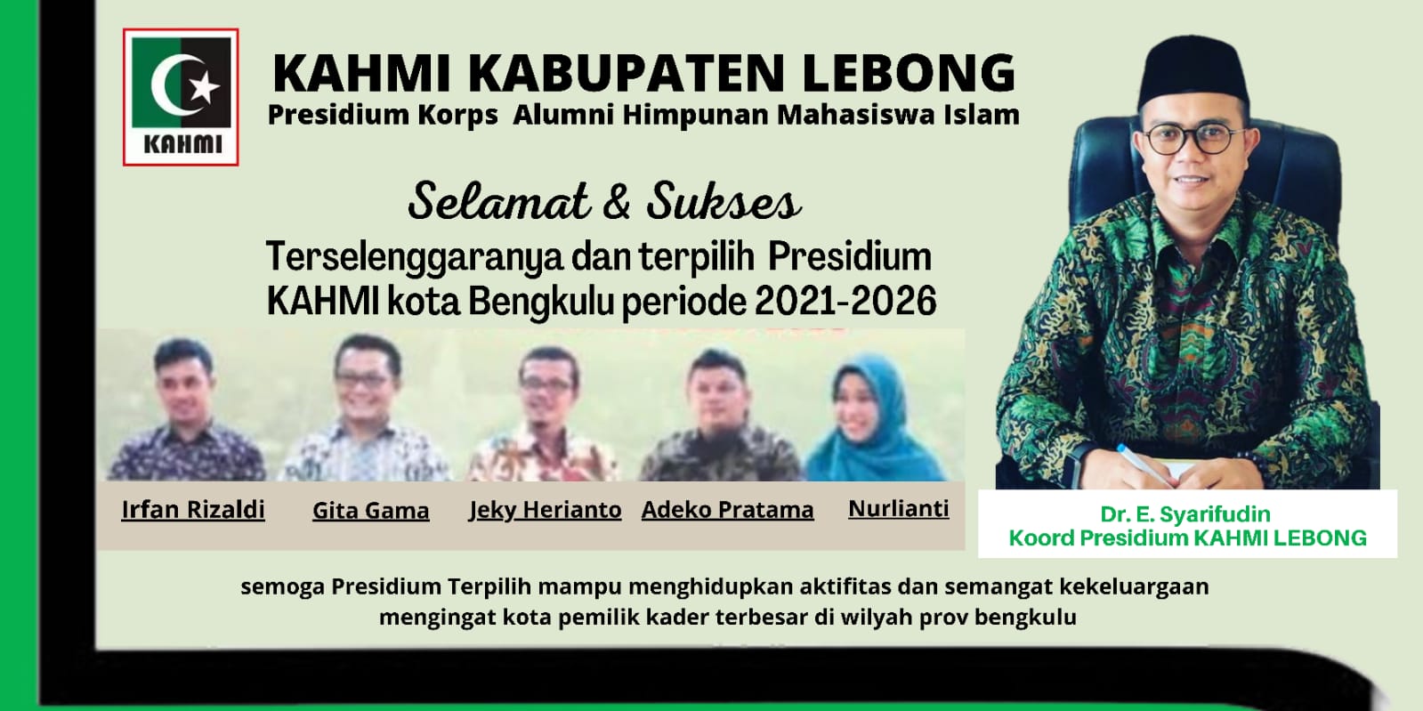 Kota Bengkulu Basis Terbesar Kader, Ini Pesan Ketua KAHMI Lebong untuk Presidium Terpilih