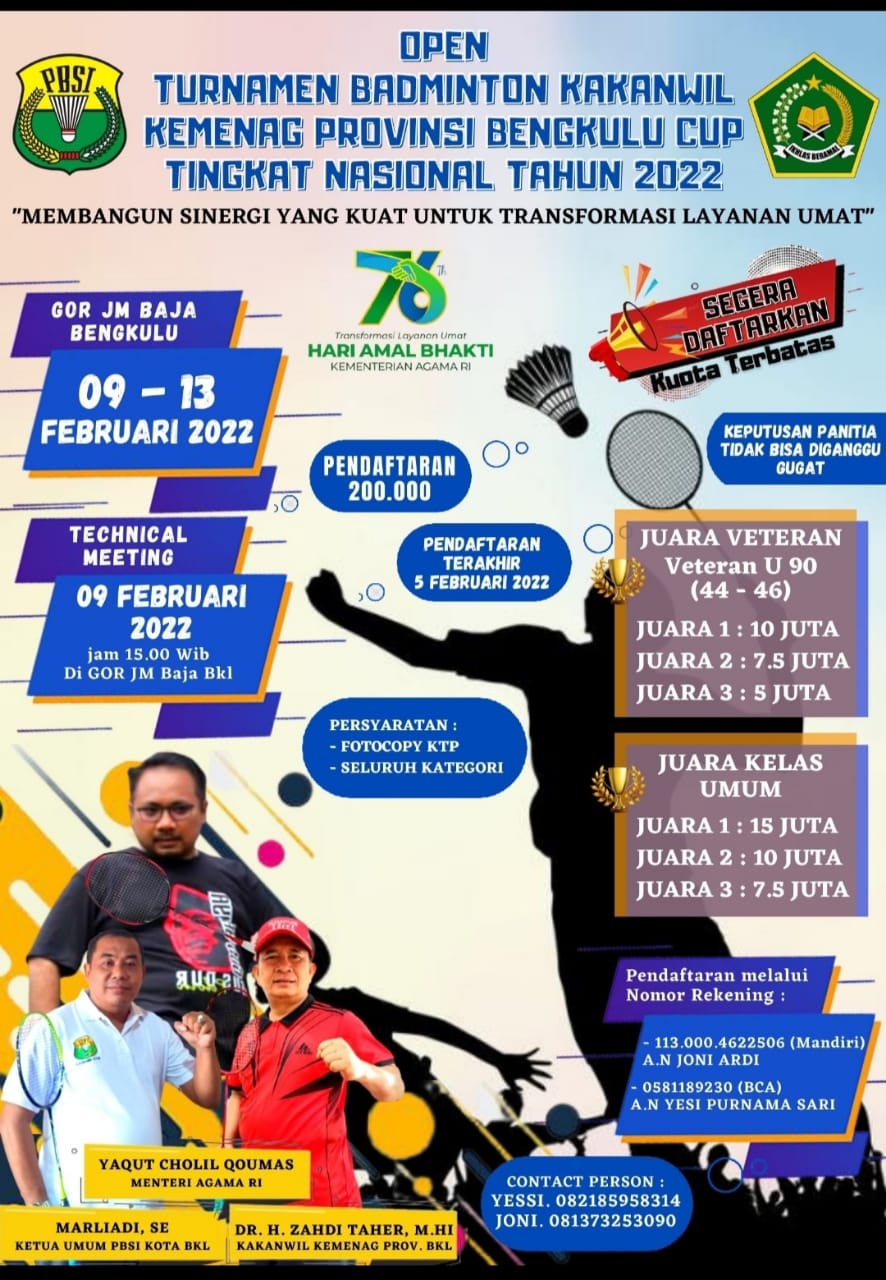 Open Tournamen Badminton HAB Kemenag Berhadiah Total Rp 55 Juta