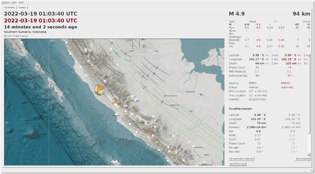 Gempa Tektonik Magnitudo 4,9 Guncang Bengkulu Utara