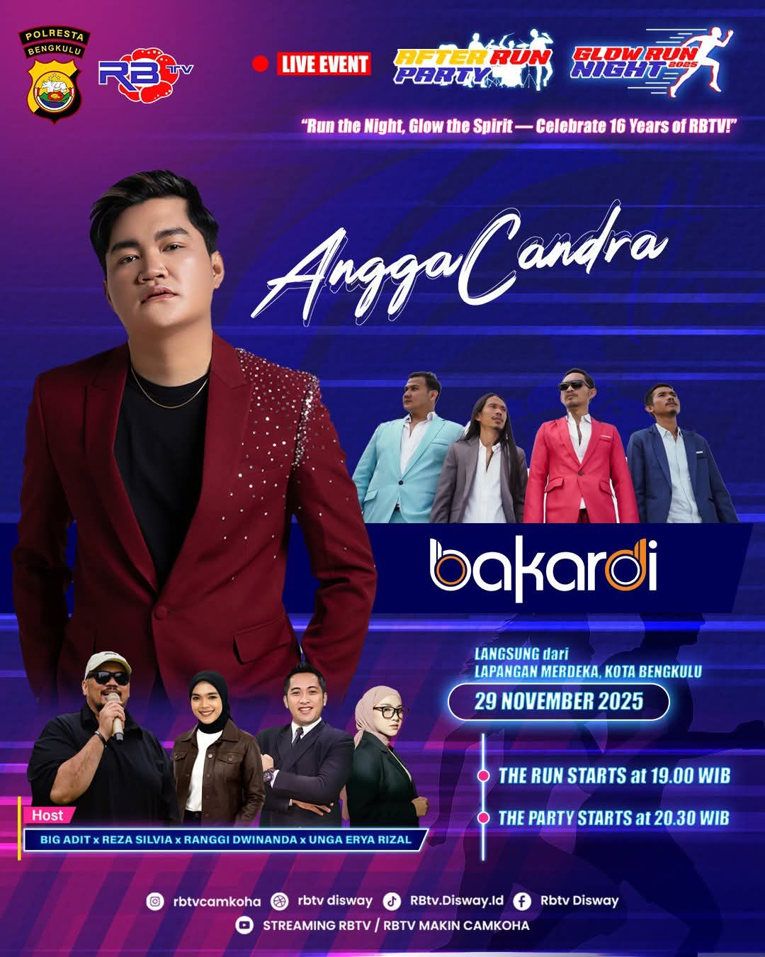 Makin Dekat! Kolaborasi RBTV–Polresta Bengkulu, 1.050 Peserta Siap Ramaikan Glow Run Night