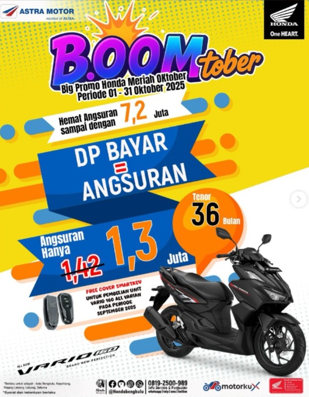 BOOMtober Honda 2025: Cicilan Motor Mulai Rp1 Jutaan, Hemat Angsuran Hingga Rp7,2 Juta!