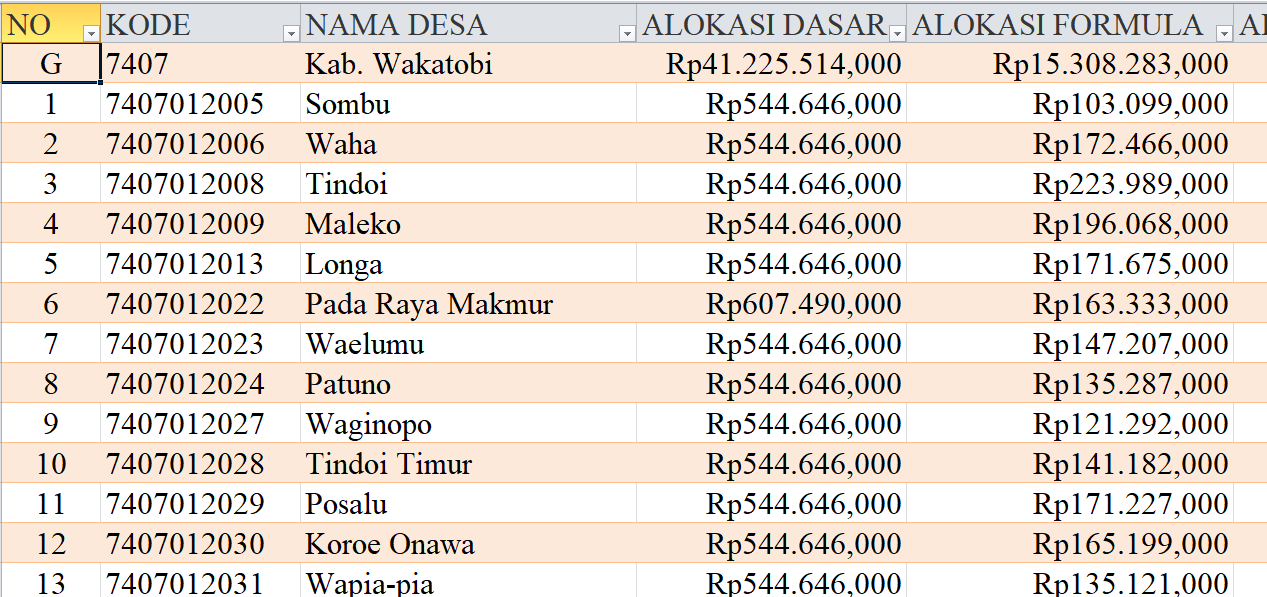 Tabel Rincian Dana Desa 2024 Kabupaten Wakatobi, Sulawesi Tenggara: Ini Lengkapnya