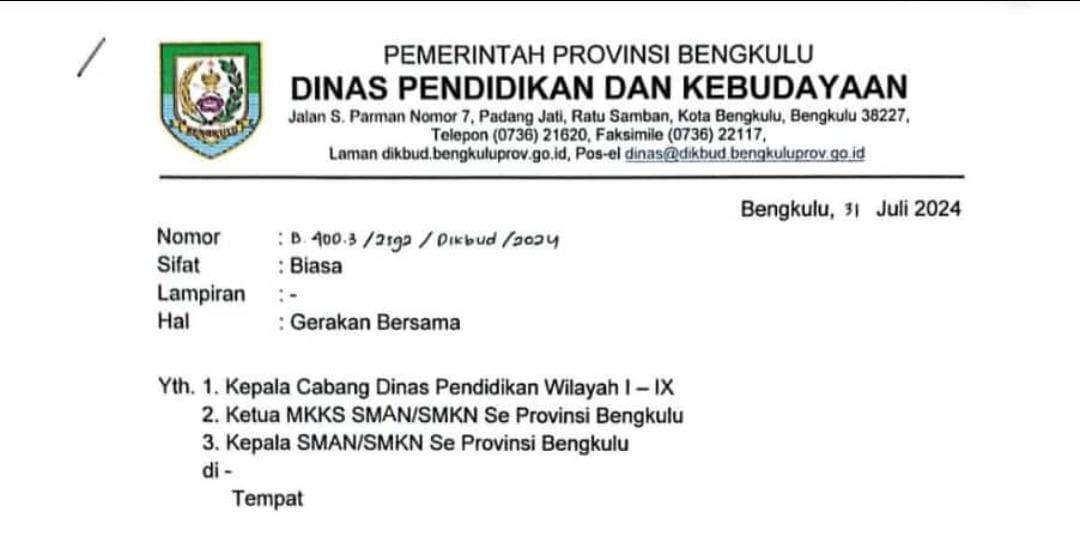 Mendadak Gubernur Bengkulu Instruksikan Seluruh Kacabdin, Ketua MKKS dan Kepala SMAN dan SMKN, Ada Apa?