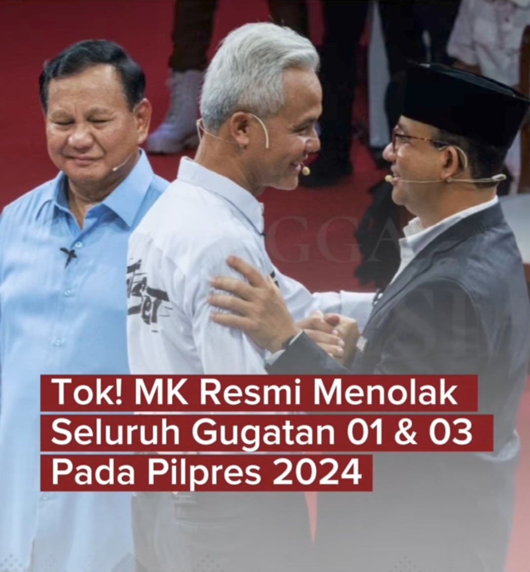 Putusan MK Tolak Gugatan Pilpres, Prabowo Resmi Jadi Presiden dan Gibran Wakil Presiden