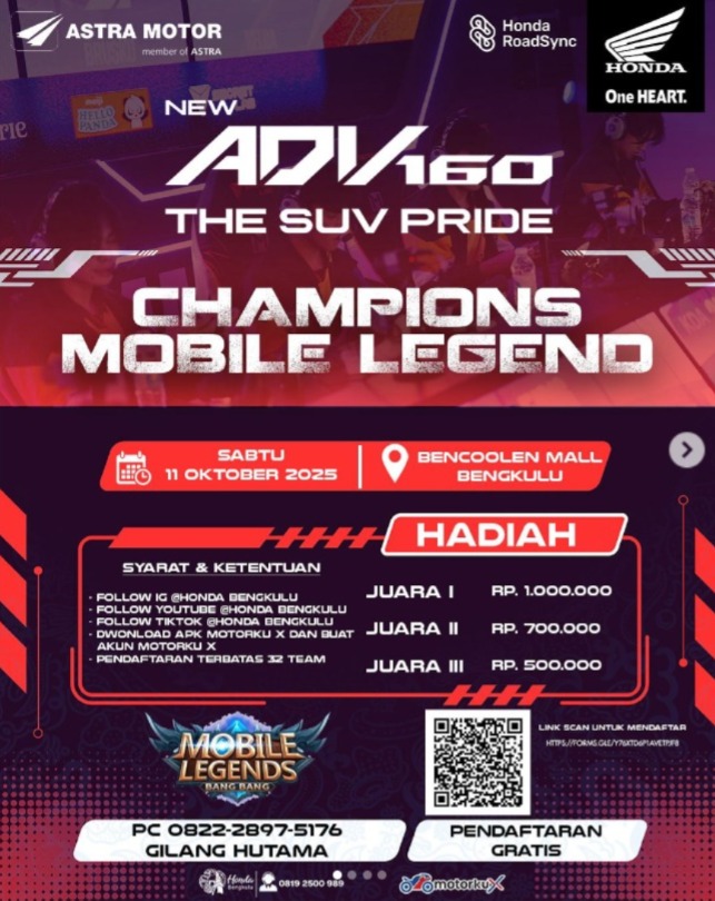 Gen Z Bengkulu Merapat! Honda New ADV160 Ramaikan Bencoolen Mall dengan Event Berhadiah Jutaan Rupiah