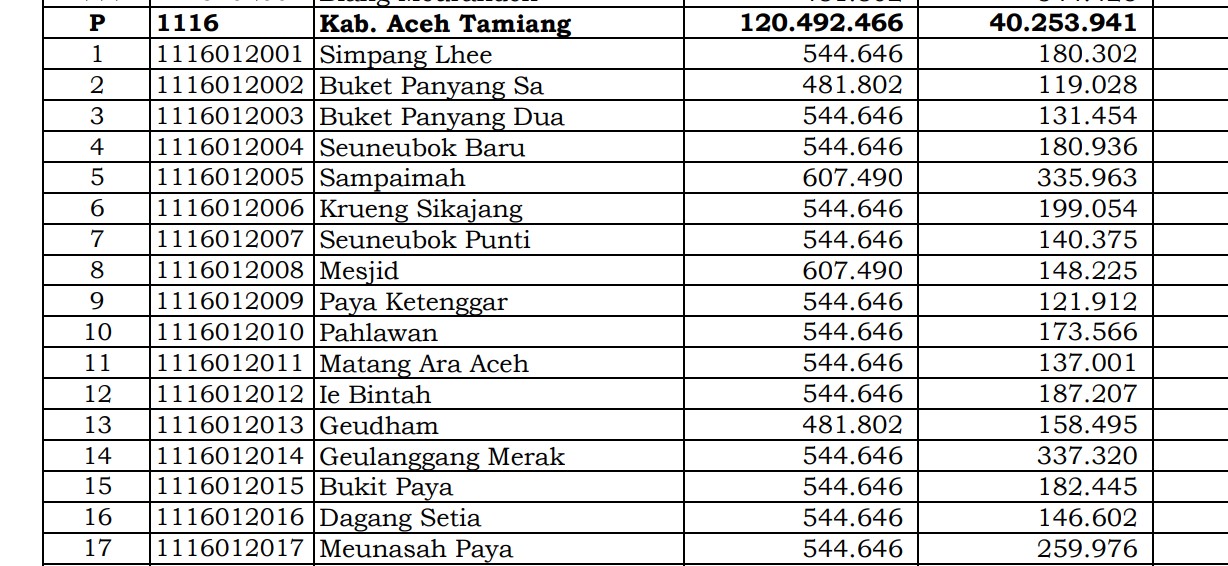 Dana Desa Tiap Desa 2024 di Aceh Tamiang: 23 Desa 1 Miliar