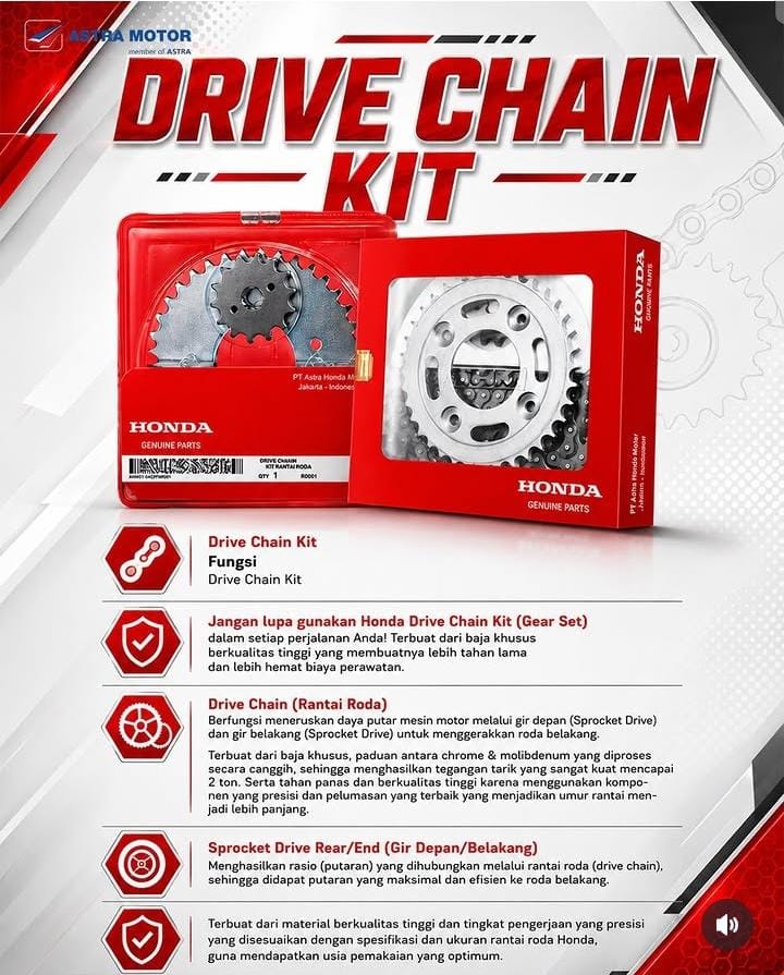 Honda Drive Chain Kit, Solusi Jaga Performa Motor Tetap Prima di Setiap Perjalanan
