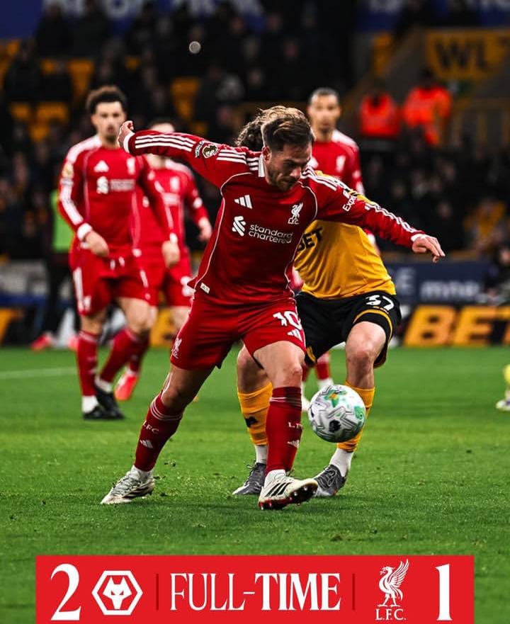 Liverpool Tumbang 1-2 di Markas Wolves, Posisi Lima Besar Terancam Goyah