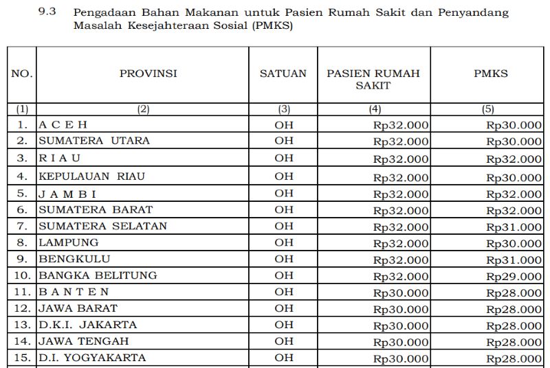 PMK 32/2025 Tetapkan Standar Biaya Makanan 2026, Ini Besaran untuk Bengkulu