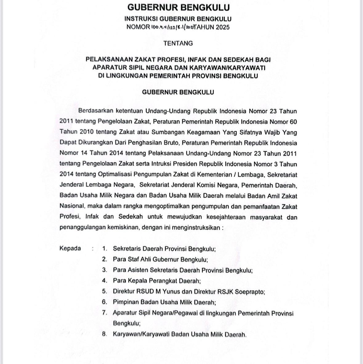 Instruksi Tegas! ASN Bengkulu Harus Bayar Zakat Profesi 2,5 Persen Gaji