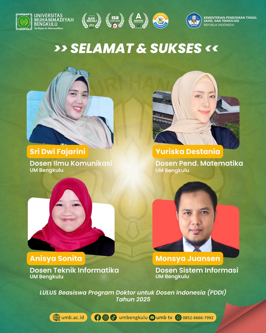 4 Dosen UM Bengkulu Lolos Beasiswa PDDI, Siap Tempuh Studi Doktoral di Kampus Negeri Indonesia