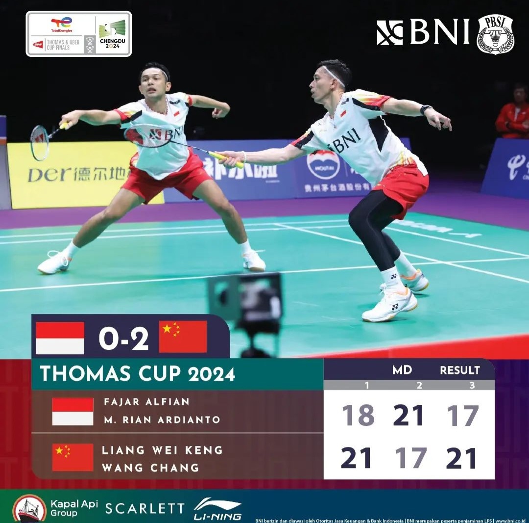 Thomas Cup 2024: Ginting dan Fajar/Rian Hilang Point di Babak Final