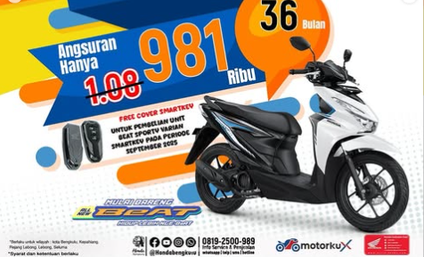 BOOMtober Honda Bengkulu! All New Beat Cuma Rp981 Ribu per Bulan, Bonus Oli dan Smartkey Gratis!