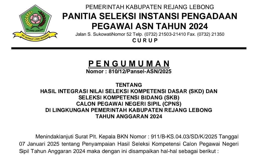 44 Peserta CPNS Kabupaten Rejang Lebong Lulus Seleksi, Berikut Cara Mengajukan Sanggahan