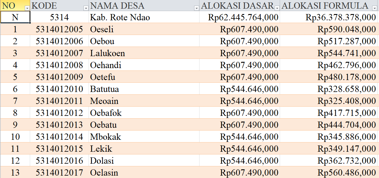 Tabel Rincian Dana Desa 2024 Kabupaten Rote Ndao, NTT: Ini Lengkapnya