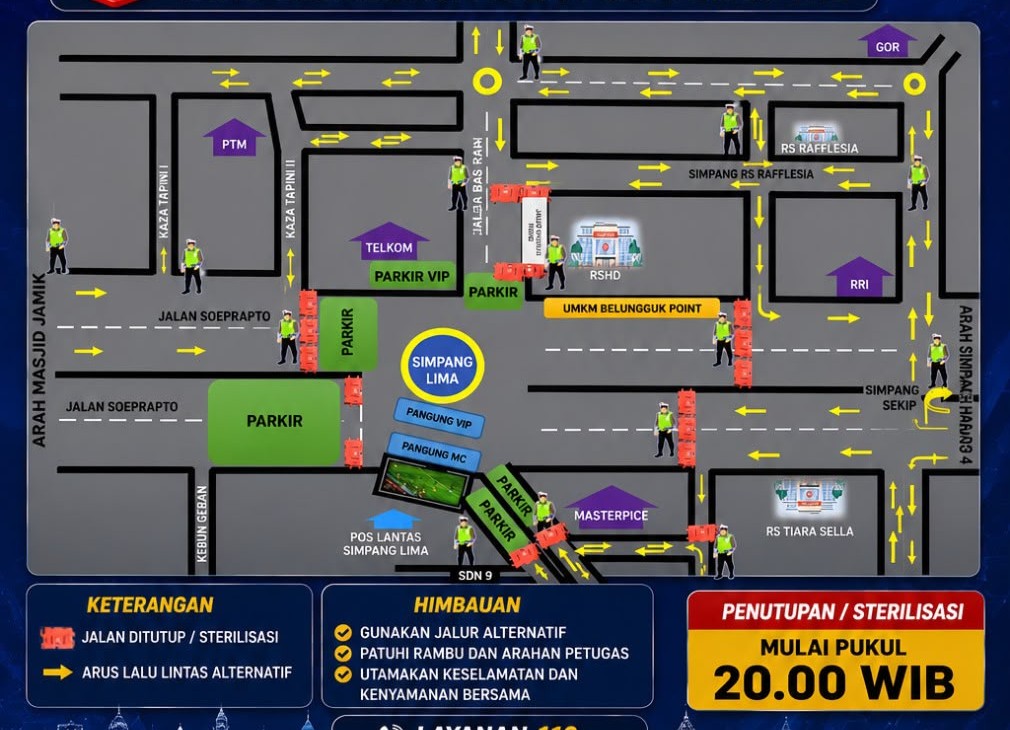 Nobar Final Piala Dunia 2026, Simpang Lima Bengkulu Ditutup Mulai Pukul 20.00 WIB