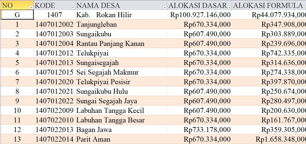 Tabel Rincian Dana Desa 2024 Kabupaten Rokan Hilir, Lampung: Ini Lengkapnya