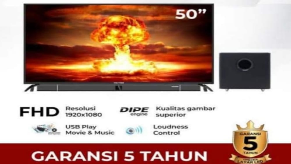 Garansi 5 Tahun, Smart TV Polytron Cinemax Soundbar LED TV 50 Inch PLD 50B8750 Kualitas Suara Bioskop