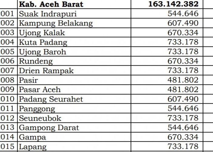 Ini Pembagian Dana Desa 2024 Aceh Barat, Aceh! 4 Desa 1 Miliar