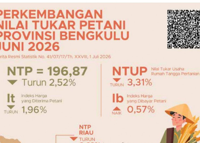 NTP Bengkulu Turun 2,52 Persen pada Juni 2026, Pendapatan Petani Tertekan Meski Hortikultura Melonjak