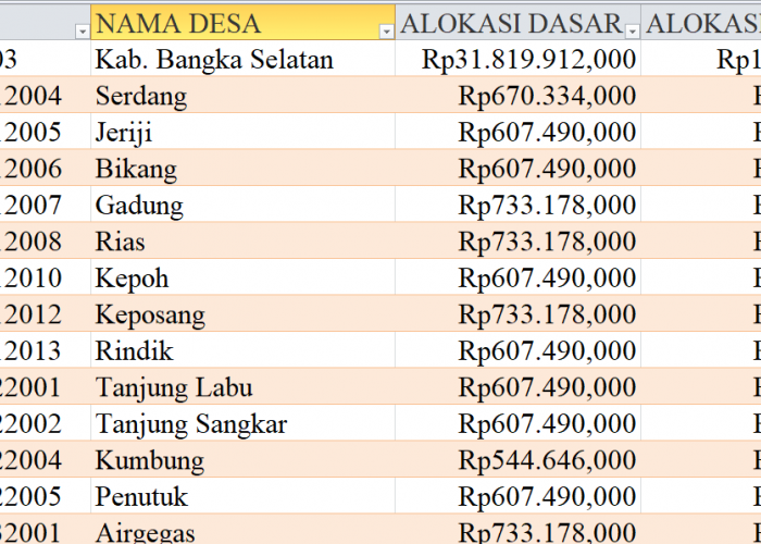 Tabel Rincian Dana Desa 2024 Kabupaten Bangka Selatan, Kepulauan Bangka Belitung: Ini Lengkapnya