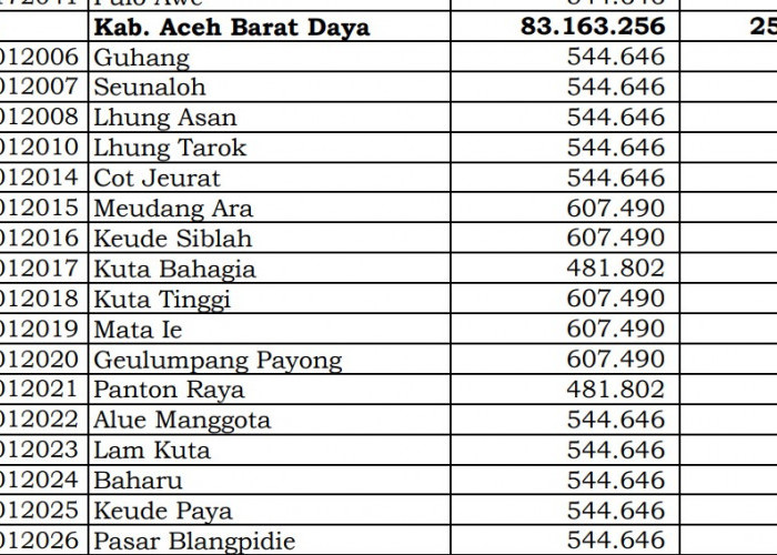 Dana Desa Tiap Desa 2024 di Aceh Barat Daya, Aceh: 11 Desa 1 Miliar