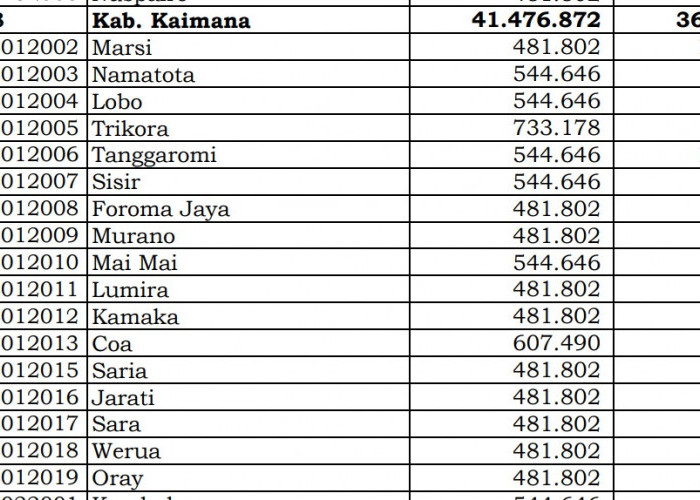 Dana Desa Tiap Desa 2024 di Kaimana, Papua Barat: 46 Desa 1 Miliar