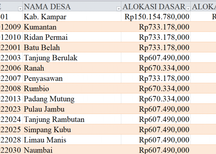 Tabel Rincian Dana Desa 2024 Kabupaten Kampar, Riau: Ini Lengkapnya