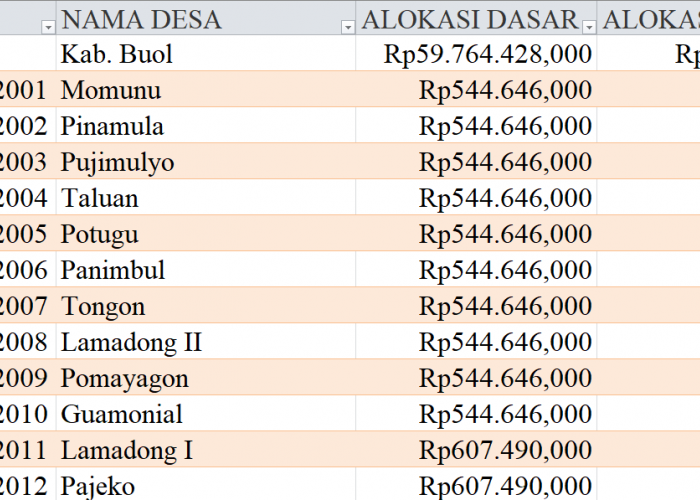 Tabel Rincian Dana Desa 2024 Kabupaten Buol, Sulawesi Tengah: Ini Lengkapnya
