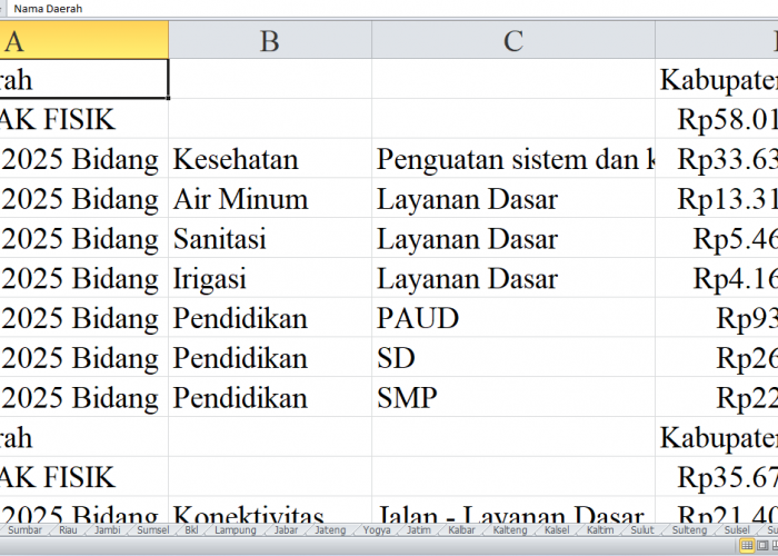 Rincian Pagu Dana DAK Fisik 2025 untuk Aceh: Kabupaten Aceh Besar, Aceh Singkil, Aceh Tengah, dan Aceh Tenggar