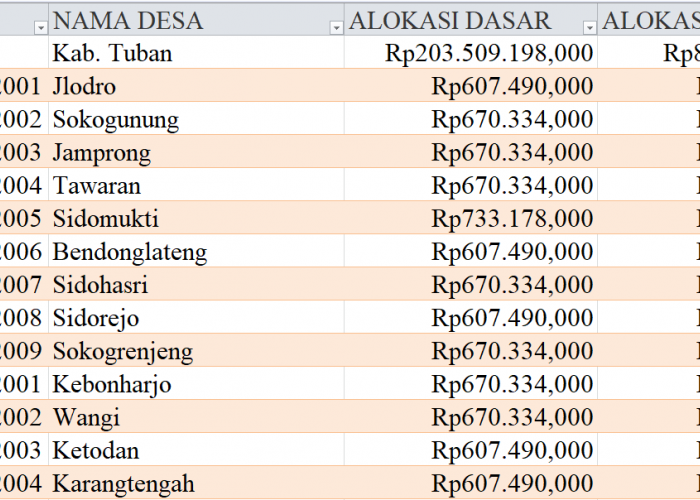 Tabel Dana Desa 2024 Kabupaten Tuban, Jawa Timur: Simak Rinciannya di Sini