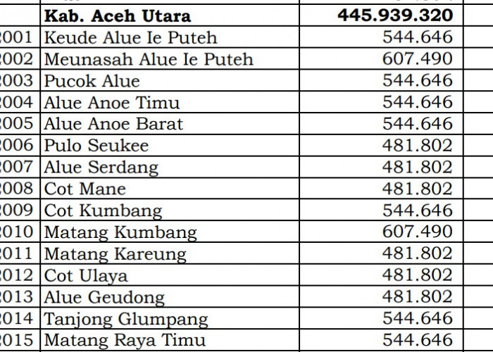 Dana Desa Tiap Desa 2024 di Aceh Utara: 29 Desa 1 Miliar