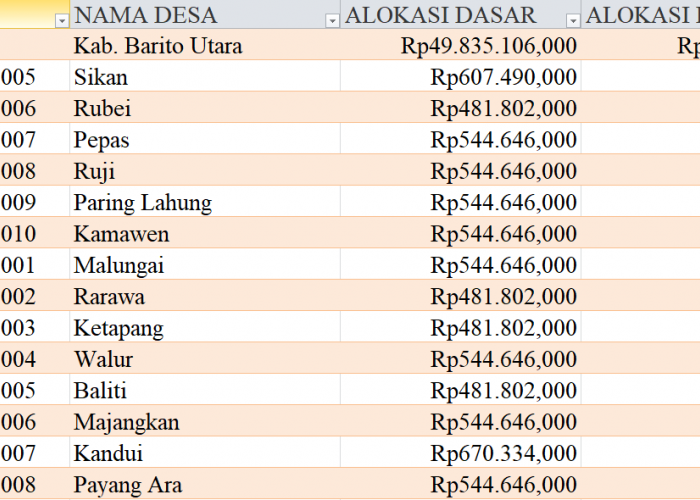 Tabel Rincian Dana Desa 2024 Kabupaten Barito Utara, Kalimantan Tengah: Ini Lengkapnya