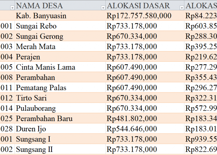 Tabel Dana Desa 2024 Kabupaten Banyuasin, Sumatera Selatan: Simak Rinciannya di Sini