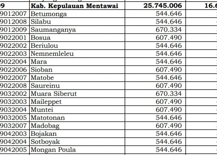 Pembagian Dana Desa 2024 Kepulauan Mentawai, Sumatera Barat: 25 Desa 1 Miliar
