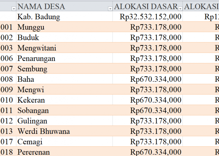Tabel Rincian Dana Desa 2024 Kabupaten Badung, Bali: Ini Lengkapnya