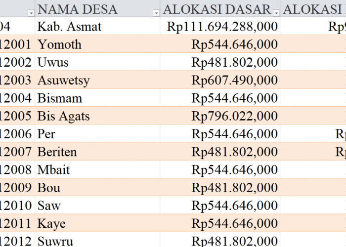 Tabel Rincian Dana Desa 2024 Kabupaten Asmat, Papua Selatan: Ini Lengkapnya
